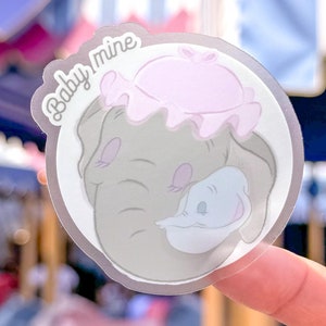 Naklejki transparentne Baby Mine/ Baby Dumbo Mama Jumbo/ Parent Newborn Disney naklejka/ laptop dziennik planer butelka telefon komórkowy prezent naklejka
