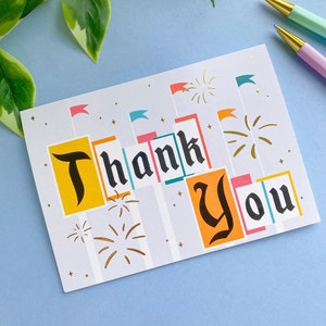 Merci feu d'artifice carte vierge avec enveloppe/paquet de 3 invitations de voeux feuille d'or/magique bébé remise des diplômes célébration de mariage nouvelle maison