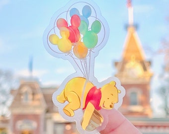Pooh Mickey Balloon Transparent Laptop Sticker/ Winnie The Pooh Hundred Acre Disney decal/ journal planner hydroflask water bottle sticker