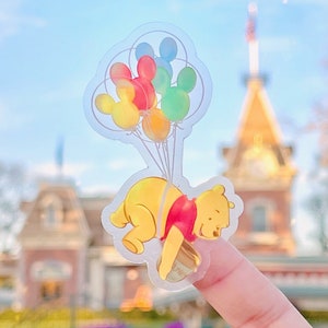 Pooh Mickey Balloon Transparent Laptop Sticker/ Winnie The Pooh Hundred Acre Disney decal/ journal planner water bottle sticker
