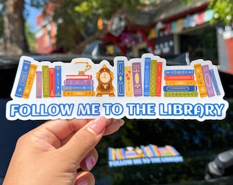 Follow Me To The Library Transparent Car Decal | Book Lover, Beauty & The Beast Belle, Waterproof Vinyl Sticker