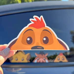 Timon Peeker Transparent Car Decal/ Lion King Hakuna Matata Peekaboo Window Bumper Vinyl Disney Luggage Helmet Guitar Laptop Jumbo Sticker