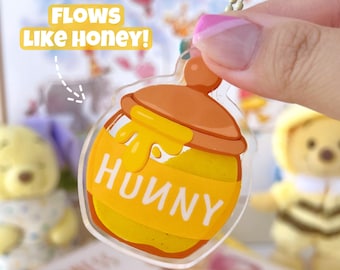 Pooh Honey Pot Liquid Shaker Acrylic Keychain/ Winnie-the-Pooh Hunny Jar Bee Hundred Acre Woods Disney Hidden Mickey Bag Purse Charm