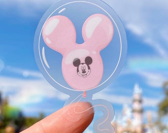 Pink Mickey Balloon Transparent Laptop Sticker/ Disneyland Disney World decal/ planner souvenir water bottle souvenir cell phone decal