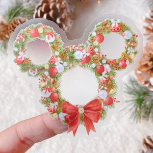Christmas Wreath Xmas Transparent Laptop Sticker/ Mickey shaped Holiday Disney bujo bullet journal planner water bottle decal