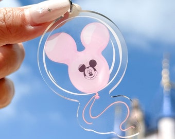 Llavero acrílico transparente con globo de Mickey rosa/accesorio de los parques de Disney para colgar en la pared, mochila, llaves, bolso