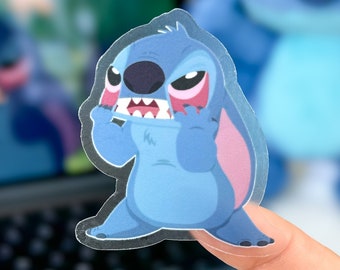 Ugh Feeling Stitch Meme Transparent Sticker/ Pulling Eyelids Annoyed Whatever Funny Disney Stickers phone bottle laptop planner decal