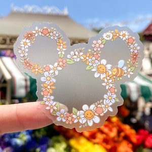 Groovy Floral Wreath Transparent Laptop Sticker/ Hidden Mickey Disney bujo bullet journal planner decal water bottle