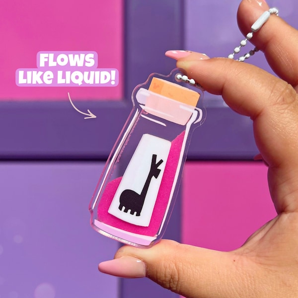 Portachiavi in acrilico con shaker per bottiglia di pozione fluente di Estratto di Lama/Le follie dell'Imperatore, il veleno di Kuzco, Yzma Kronk, il cattivo Disney, Topolino