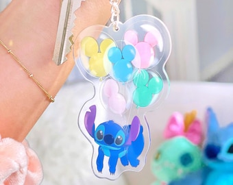 Portachiavi in acrilico trasparente con palloncino Stitch Topolino/Lilo e Stitch Topolino Disney accessorio decorativo da appendere alla parete zaino borsa ciondolo