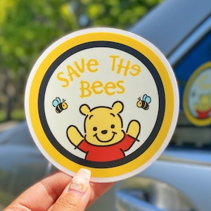 Save The Bees Pooh Car Decal/ environment positivity Car Window Bumper Vinyl Sticker/ Disney Luggage Helmet Guitar Laptop Jumbo Sticker