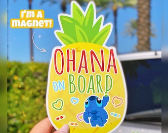 Ohana on Board Magnet Disney Car/ Lilo and Stitch Pineapple Family Pastel Disneyland Newborn Safety Car Bumper Magnet/ New parents gift