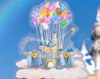 Disneyland Castle Mickey Balloons Transparent Laptop Sticker/ Fantasyland Disney decal/ planner  water bottle