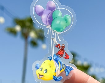 Flounder & Sebastian Mickey Balloon Transparent Sticker/ Little Mermaid decal cell phone case water bottle sticker