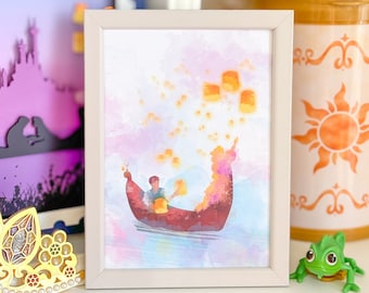 Floating Lanterns Watercolor Art Print/ Rapunzel Nursery Print/ Mickey Art Home Decor/ Office Living Dorm