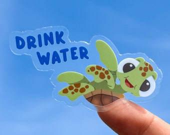 Drink Water Baby Squirt Transparent Laptop Stickers/ Hydrate Reminder Sea Turtle Nemo planner stationery decal water bottle cell phone