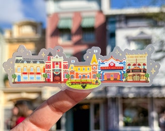 Main Street USA Landmarks Transparent Laptop Sticker/ Walt Disney hidden Mickey Train Station decal phone planner water bottle