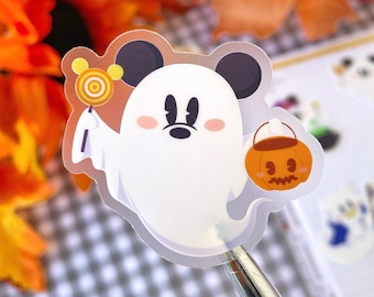 Mickey and Friends Transparent Halloween Ghosts Sticker/ Donald Daisy Duck Pluto Trick-or-Treat/ Mickey-shaped Disney Laptop decals