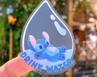 Stay Hydrated with Experiment 626 Transparent  Laptop Stickers/ Drink Water Reminder Stitch planner stationery decal water bottle cell phon