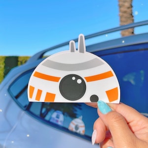 BB-8 Peeker Transparent Car Decal/ Star Wars Droid Peekaboo Window Bumper Vinyl Disney Luggage Helmet Guitar Laptop Jumbo Sticker