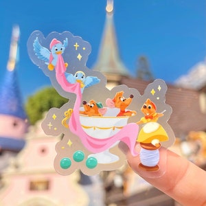 Cinderella&#39;s Dressmaking Transparent Sticker/ Jaq Jaq Gus Gus Disney Laptop Car Vinyl Decals/ Bibbidi bobbidi boo fairy godmother