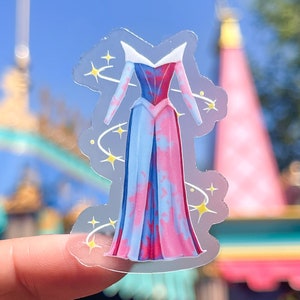 Pegatina transparente para vestido de princesa Aurora/ Pegatina de polvo de hadas de La Bella Durmiente en rosa y azul para diario, portátil y botella