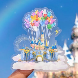 Disneyland Castle Mickey Balloons Transparent Laptop Sticker/ Fantasyland Disney decal/ planner  water bottle