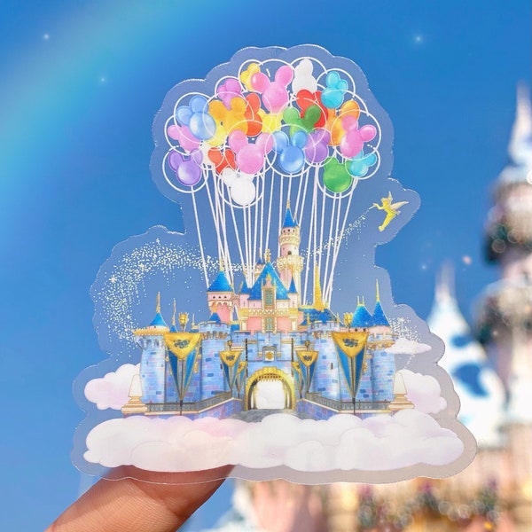 Sleeping Beauty Castle Mickey Balloons Transparent Disney Laptop Sticker/ Fantasyland Disney phone decal/ planner water bottle sticker