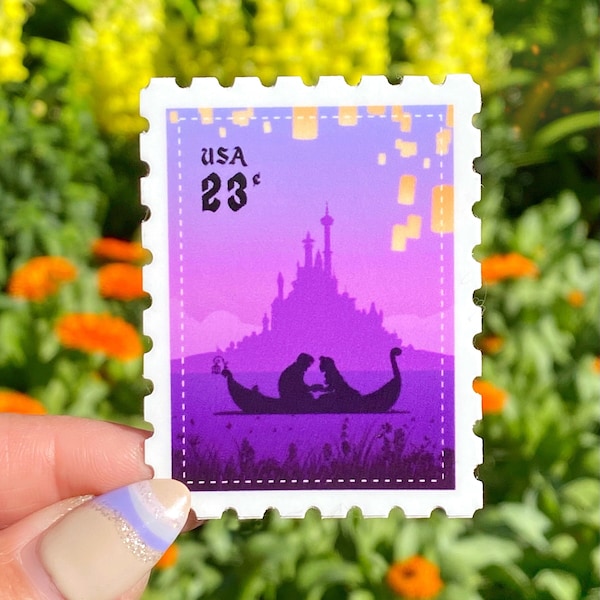 Rapunzel Flynn Rider Postage Stamp Sticker/ Vintage Retro Disney Couple Tangled Princess Water bottle Cellphone Decals Stationery