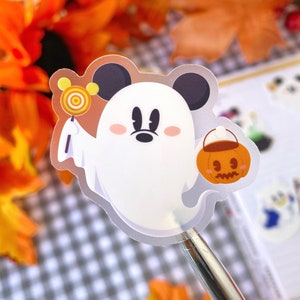 Mickey and Friends Transparent Halloween Ghosts Sticker/ Donald Daisy Duck Pluto Trick-or-Treat/ Mickey-shaped Disney Laptop decals