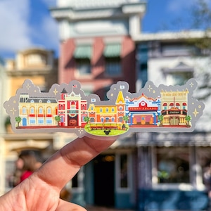 Main Street USA bezienswaardigheden transparante laptop sticker/Walt Disney verborgen Mickey treinstation sticker telefoon planner waterfles
