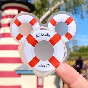 Welcome Aboard Cruise Wreath Transparent Sticker/ Mickey Life Preserver Floatie Disney Cruise Castaway stationery water bottle laptop decal