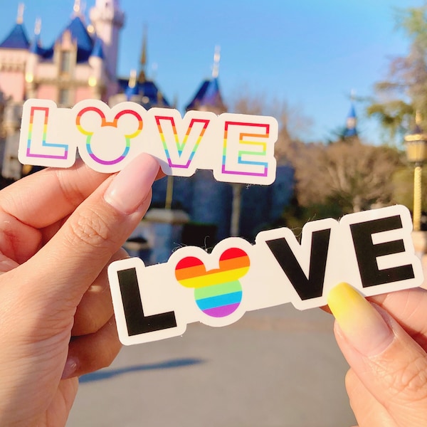 LOVE Disney Rainbow stickers/ Hidden Mickey Gay Pride LGBTQ+ Queer/ Awareness laptop water bottle/ bullet journal planner decal stationery