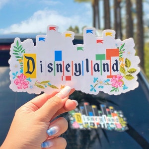 Disneyland Floral Sign Car Decal/ pastel safety Car Window Bumper Vinyl Sticker/ Disney Luggage Helmet Guitar Laptop Jumbo Sticker