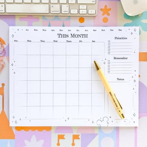 Sketch Undated *Monthly* Notepad/ 25 sheets Top Priorities Section Disneyland Disney World Castle planner paper stationery notebook supplies