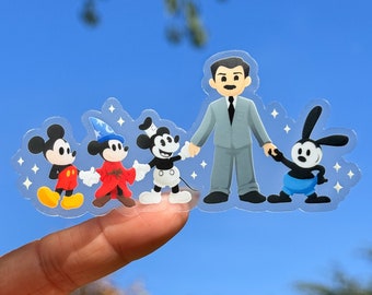 Walt with Friends Through The Decades Transparent Disney Laptop Stickers/ Oswald Sorcerer Mickey Steamboat Willie decal bottle cellphone