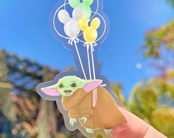 Baby Alien Mickey Balloon Transparente Laptop Sticker / Star Wars Mandalorian Disney calcomanía / funda de teléfono celular botella de agua sticker