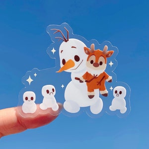 Olaf with Sven Plushie Transparent Disney Laptop Sticker/ Frozen Elsa Snowman planner stationery decal water bottle cell phone