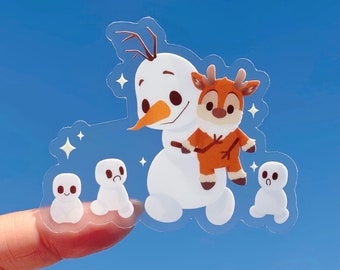 Olaf with Sven Plushie Transparent Disney Laptop Sticker/ Frozen Elsa Snowman planner stationery decal water bottle cell phone