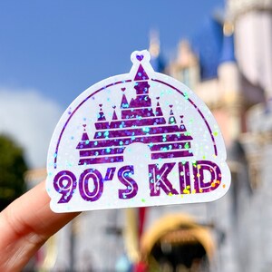 Pink 90s Kid Glitter Holographic Sticker/ Nostalgic Classic Disney Castle Laptop Stickers/Mickey Vinyl Decals Bujo Journal image 3
