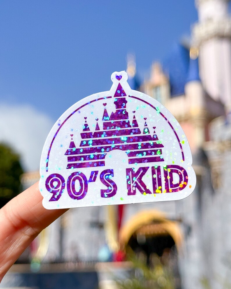Pink 90s Kid Glitter Holographic Sticker/ Nostalgic Classic Disney Castle Laptop Stickers/Mickey Vinyl Decals Bujo Journal image 3