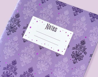 Haunted Mansion Saddle Stitch Notebook/ Purple Foiled B6 lined journal, 300gsm ivory paper planner