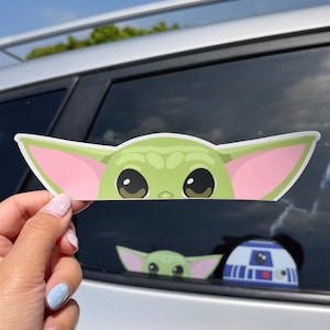 Baby Yoda Peeker Przezroczysta naklejka na samochód/Gwiezdne Wojny Grogu Peekaboo Okno Zderzak Winyl Disney Bagaż Kask Gitara Laptop Naklejka Jumbo