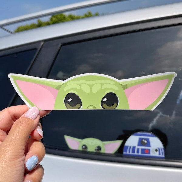 Baby Yoda Peeker Transparent Car Decal/ Star Wars Grogu Peekaboo Window Bumper Vinyl Disney Luggage Helmet Guitar Laptop Jumbo Sticker