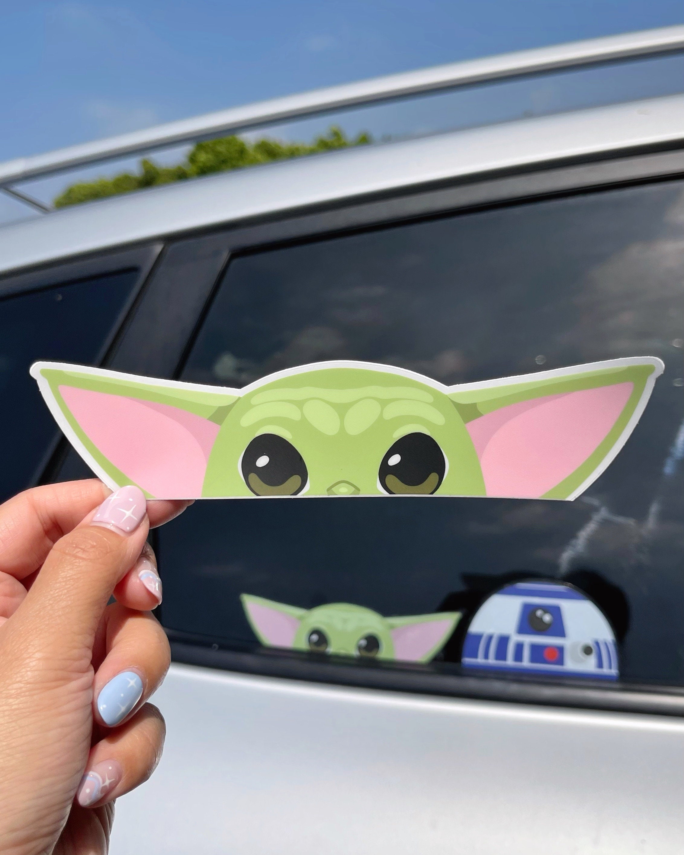 Disney Baby Yoda Car Sticker Kawaii Anime Figure Yoda Mandalorian Auto Rear  Windshield Stickers Decor Laptop