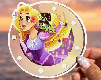 Rapunzel and Pirate Pascal Porthole Cruise Magnet, Disney Stateroom Decor, Fish Extender Gifts Door, Car Accessory Kids Children Pixie dust