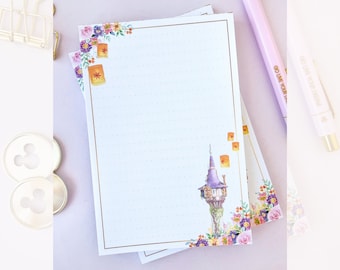 Rapunzel Tower Floral Memo Notepad/ 50 sheets grid dot bullet journal/ Disney planner paper scrapbook stationery notebook supplies