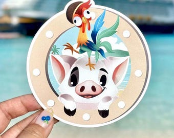 Pua and Hei Hei Porthole Cruise Magnet, Disney Moana Stateroom Decor Fish Extender Gifts Door Car Accessory Kids Children Pixiedust