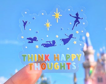 Think Happy Thoughts Peter Pan Transparent Laptop Sticker Disney decal/ cellphone journal planner stationery water bottle sticker