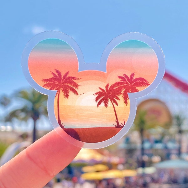 Sunset Beach Mickey Transparent Sticker/ Tropical Disney Laptop summer palm trees/ summer beach bum vacation Castaway Cay Cruise DCL